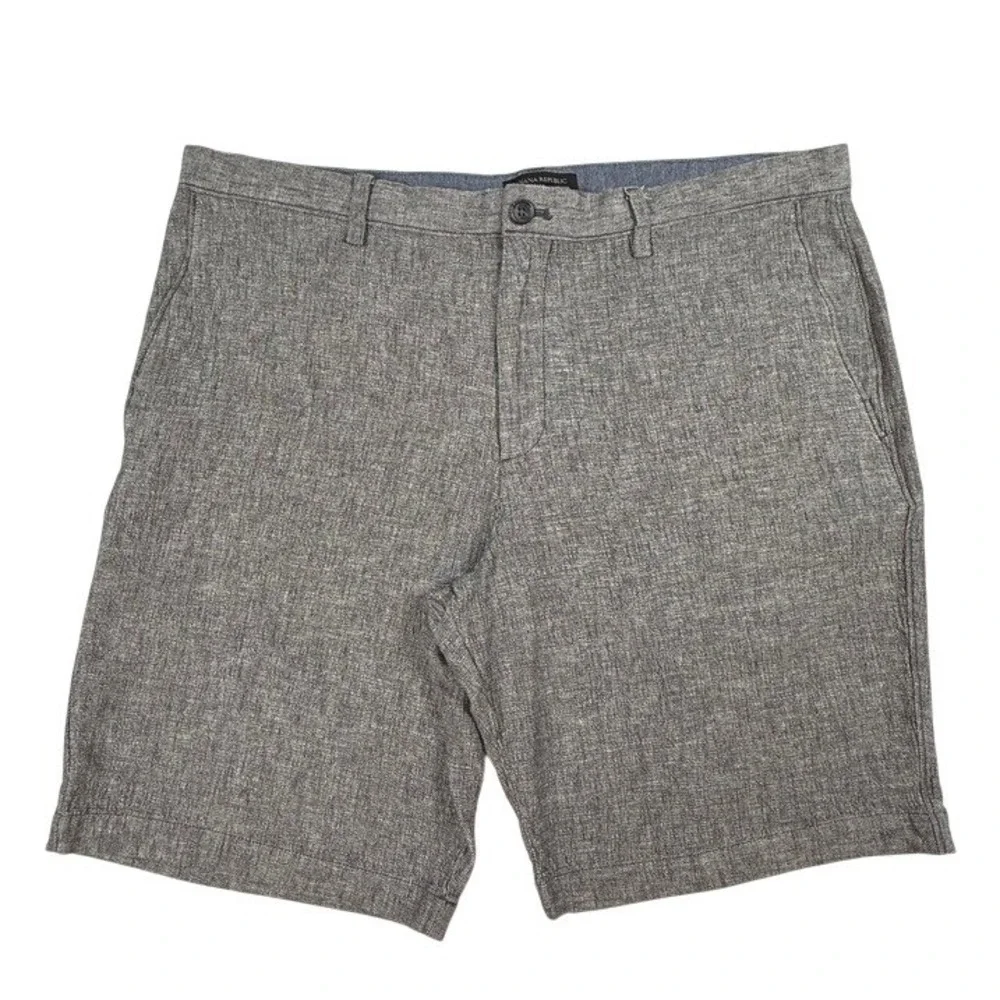 Banana Republic Aiden Shorts Mens 38 Grey Linen Cotton Blend Flat Front 9 Inseam
